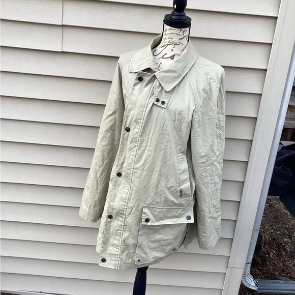 ~Men BURBERRY London Khaki Button Up Hooded Parka Jacket Sizexl